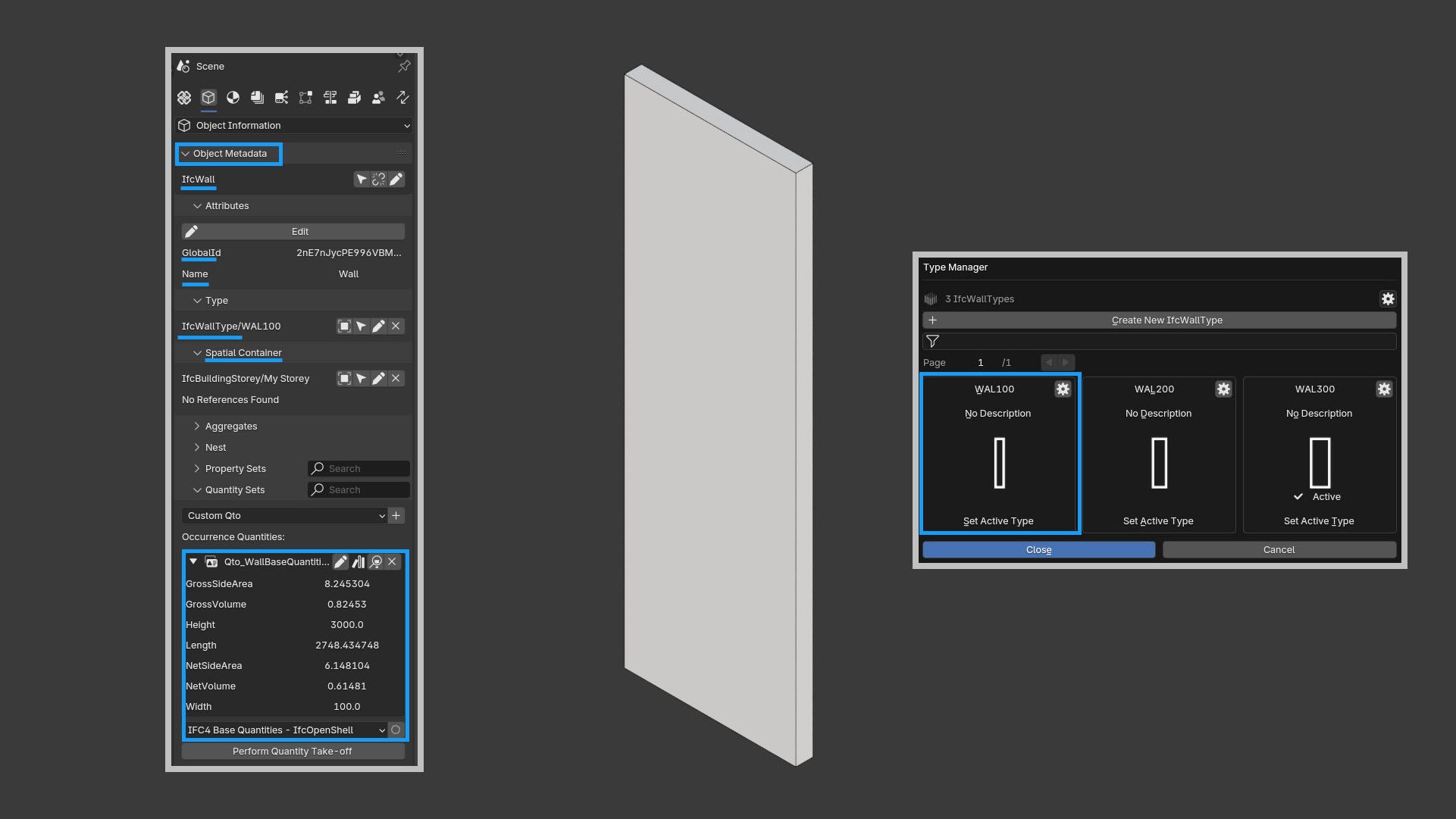 Example of the type of data an IFC wall contains